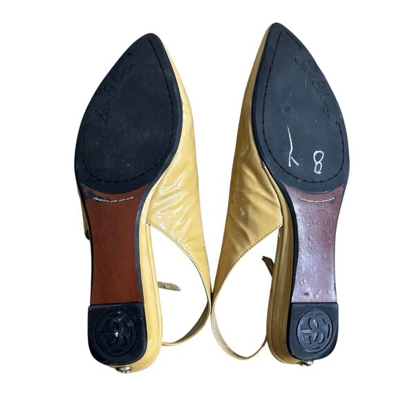 Sam Edelman Flats Women's Sz 8.5 Ionia Tan Slingback Pointed Toe Patent Shoe - Picture 6 of 7